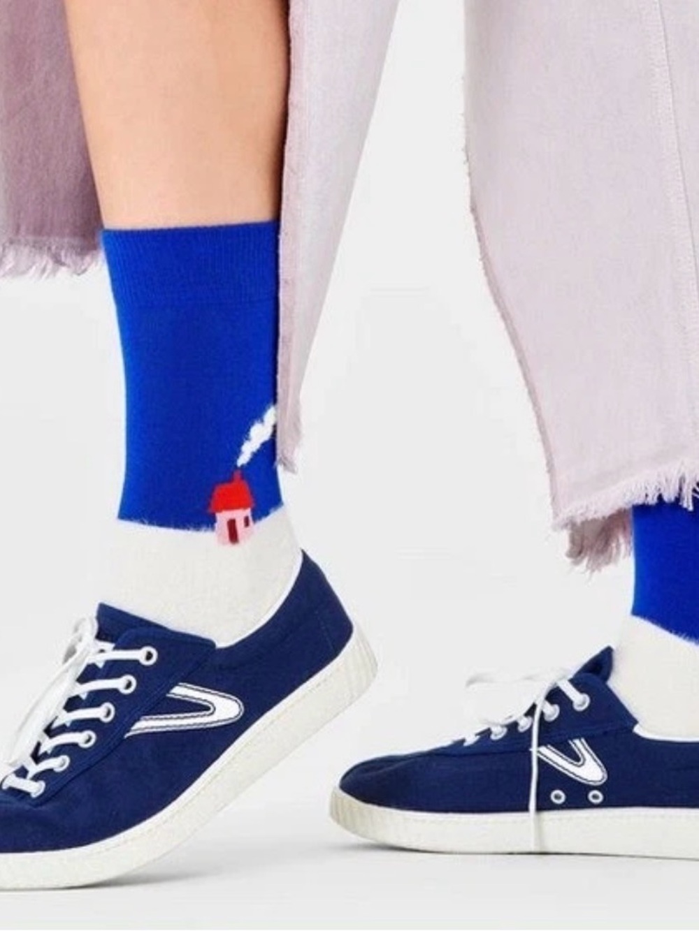 Happy Socks Comfy Welcome Home Crew Socks Blue White Women 8-10